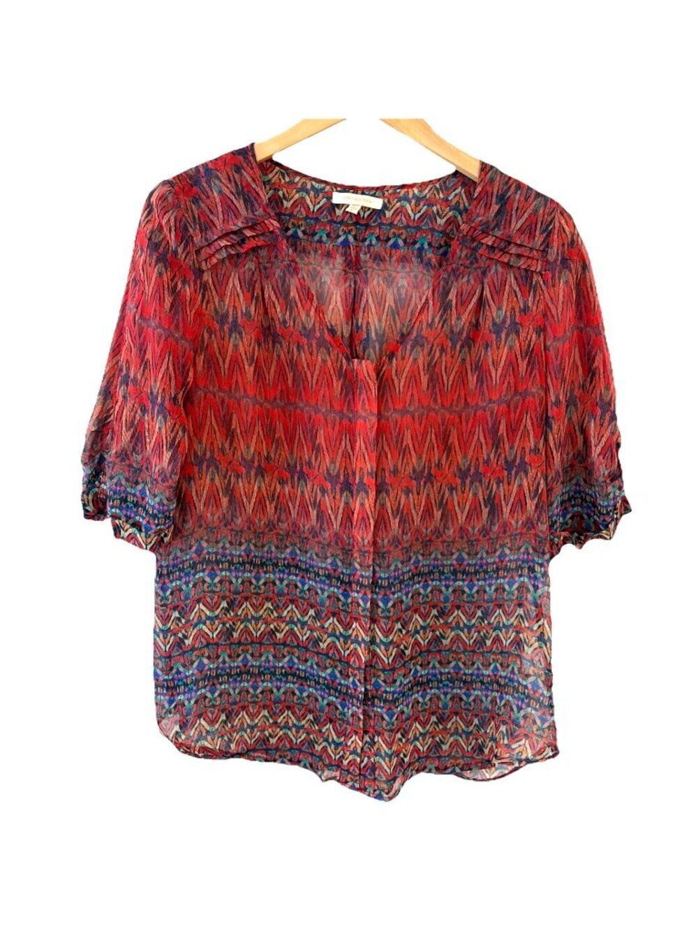 Skies are Blue Mayven V Neck Blouse Women's M Colorful Southwestern Sheer Boho